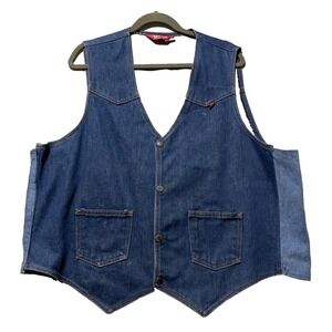 Vintage Tuff Nut Vest Blue Denim Pockets Altered Material Added Rare